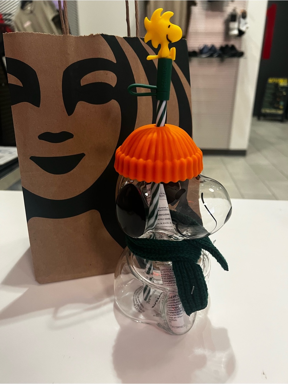 New Snoopy x Starbucks Limited Edition 2026 Cup with Orange Lid and Green Scarf